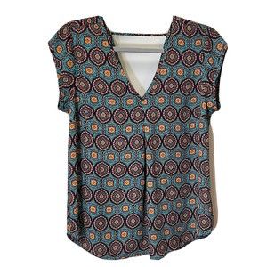 Anthropologie DR2 Daniel Rain Top Boho Blouse Paisley Fun Blue 90s Y2k Sz Small
